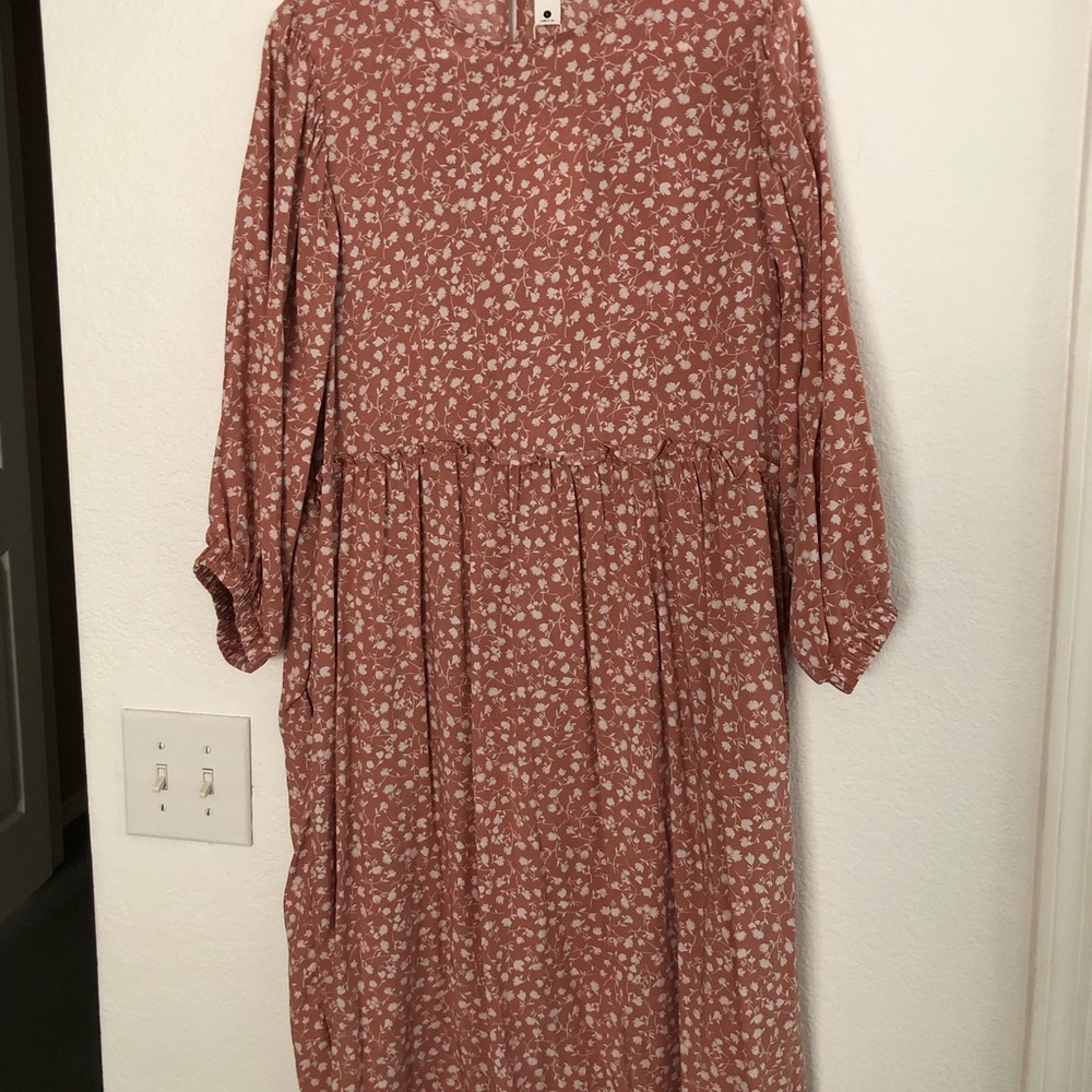 Mauve with white floral midi dress